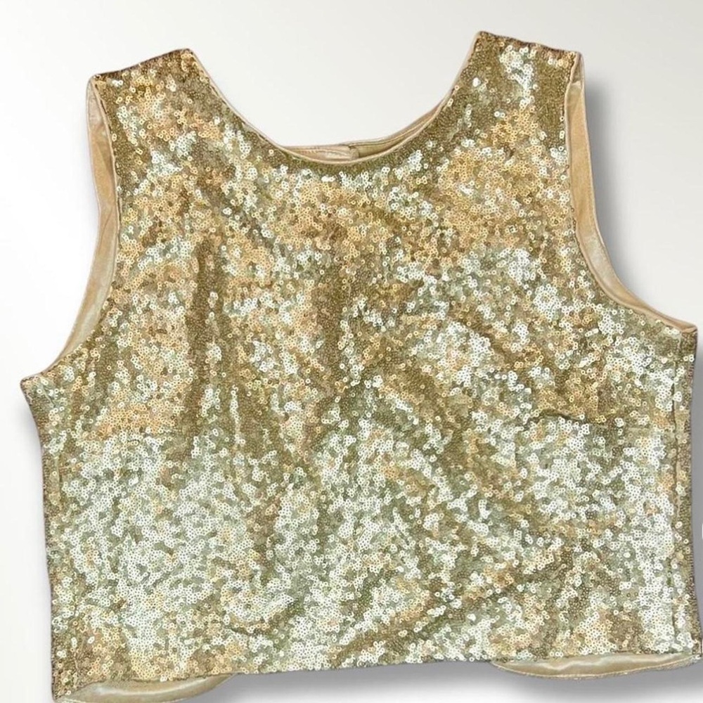 Jenny Yoo Camri Gold Sequin Sleeveless Top, size XL